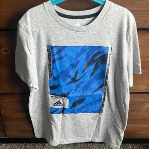 Adidas Kids Gray Tee with Blue Graphic